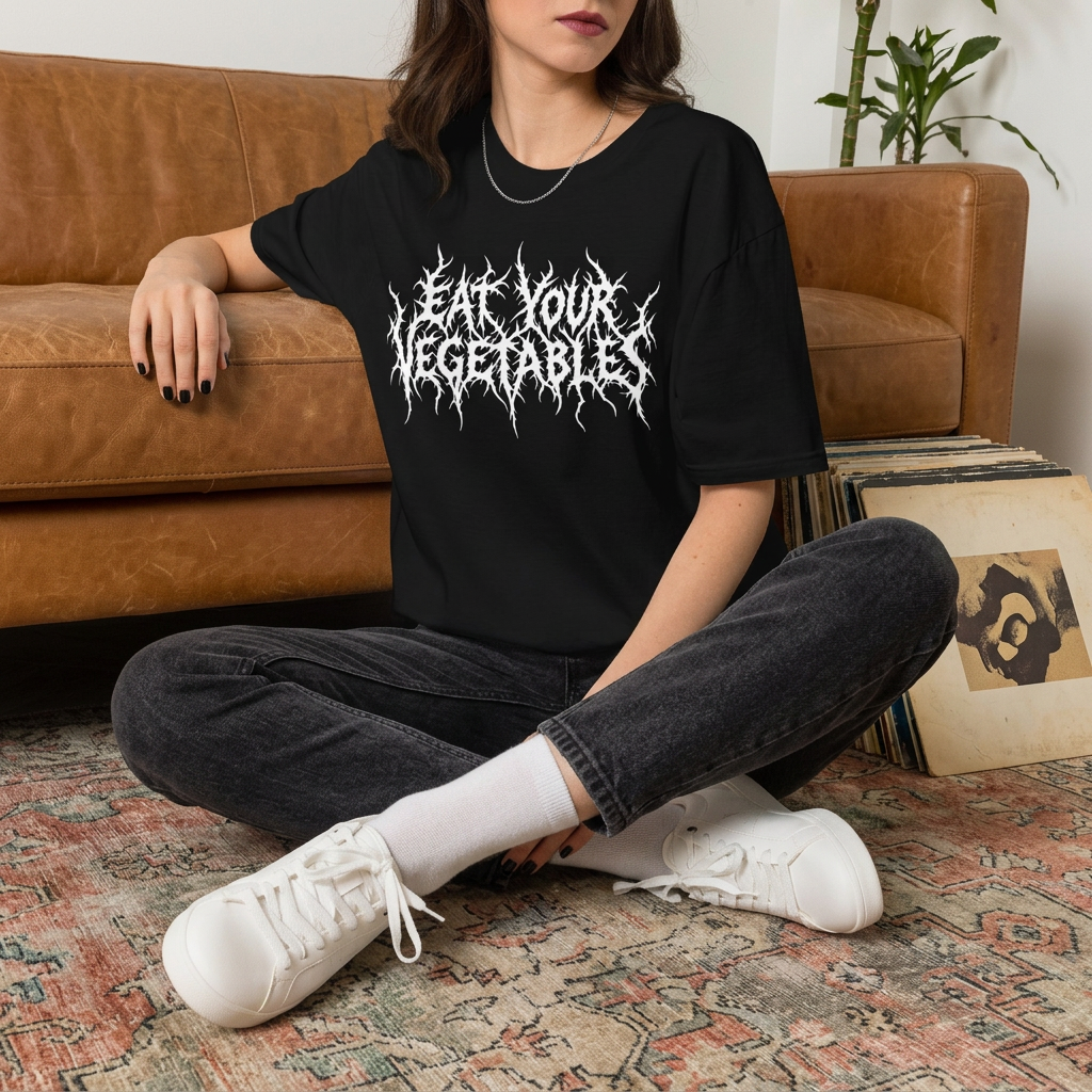 Eat Your Vegetables T-Shirt | Death Metal Typography